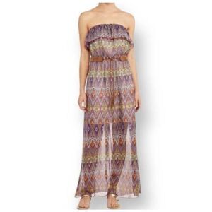 DEREK HEART CREAM & PURPLE DIAMOND PATTERN STRAPLESS MAXI DRESS SZ.M EUC.